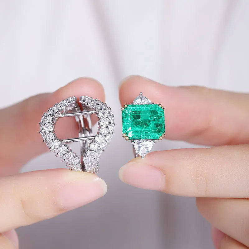 MUSHAN Custom Jewelry 925 Sterling Silver Ring Lab Green Ruby Asscher Anniversary Ring for Women 18K Gold Plated Classic Rings
