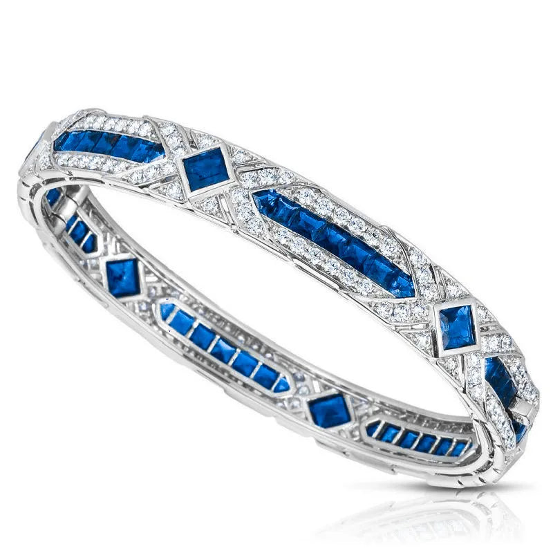 MuShan Jewelry 925 Sterling Silver Bangle Bracelet For Women Blue Gemstones High Carbon Diamond s925 Silver Bangles Fine Jewelry