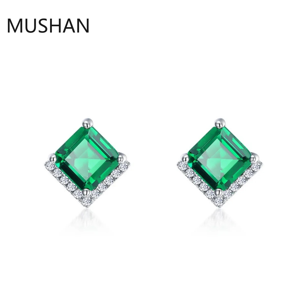 MUSHAN Luxury Jewelry S 925 Sterling Silver Stud Earrings Women GRC Certificated Lab Grown Emerald Earrings Stud Ear Pin Jewelry