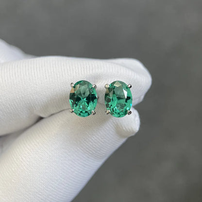 MUSHAN Brand JewelryS925 Sterling Silver Oval Mint Green Stud Earrings Women'S High Carbon Diamond Super Flash Geometry Earrings