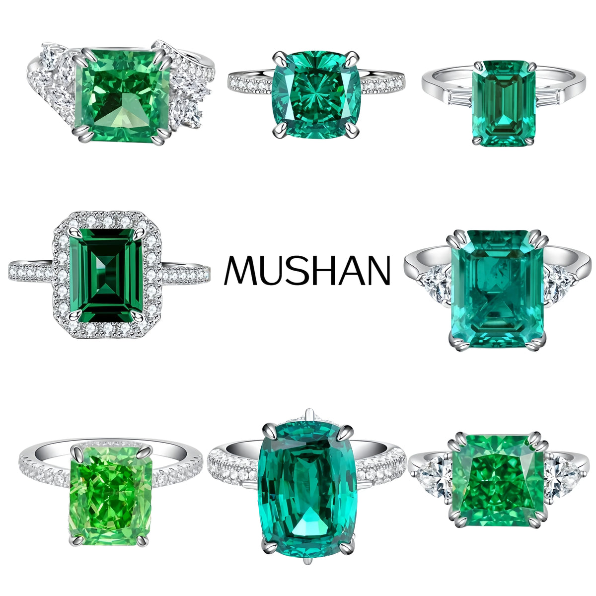 MUSHAN Luxury Jewelry 925 Sterling Silver Ring High Carbon Diamond Emerald Gemstones Ice Flower Cut Rings Bands Fine Jewelry