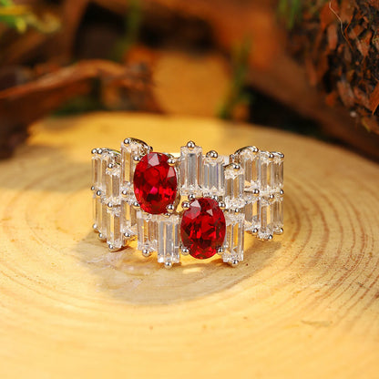 MUSHAN Custom Jewelry 925 Sterling Silver Ring Lab Red Emerald Asscher Formal Ring for Women 18K Gold Plated Anniversary Rings