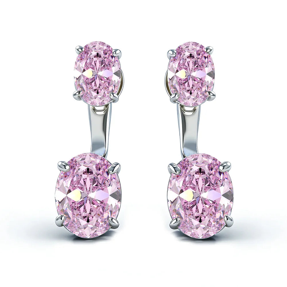 MUSHAN Brand Jewelry Oval pink double diamond stud earrings s925 silver suspension back hanging earrings for women