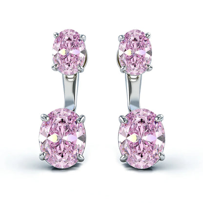 MUSHAN Brand Jewelry Oval pink double diamond stud earrings s925 silver suspension back hanging earrings for women