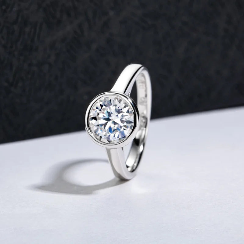 MuShan Designer Jewelry 925 Sterling Silver Ring Round Moissanite Christmas Ring for Bride 18K Gold Plated MST Patent Jewellery