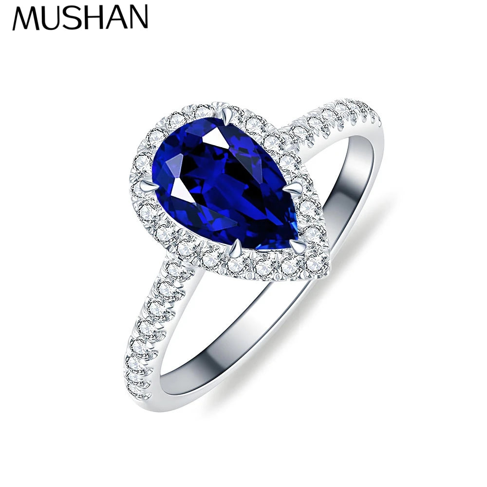 MuShan Jewelry 925 Sterling Silver Rings CMA Certificate Water Drop HCD Gemstones Emerald Sapphire Women Ring Band Fine Jewelry
