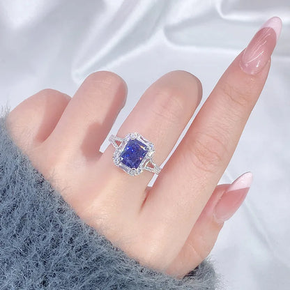 MUSHAN Luxury Jewelry Tanzanite Gem 2.5 Carat Sugar Cube Ring For Women S925 Sterling Silver Rectangular High Carbon Diamond