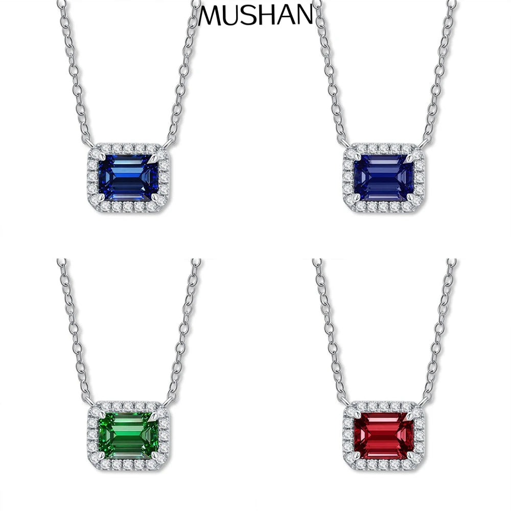 MUSHAN Luxury Jewelry Female S925 Sterling Silver High Carbon Diamond Sugar Cube Pendant With Diamond Sapphire Necklace