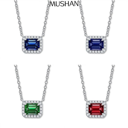 MUSHAN Luxury Jewelry Female S925 Sterling Silver High Carbon Diamond Sugar Cube Pendant With Diamond Sapphire Necklace