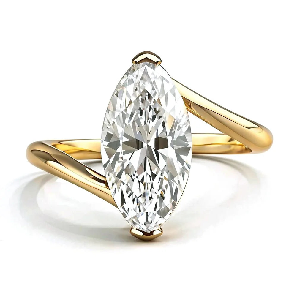 MuShan Luxury Jewelry 925 Sterling Silver Ring VVS Moissanite Solitaire Ring for Fiancee 18K Gold Plated MST Patent Rings