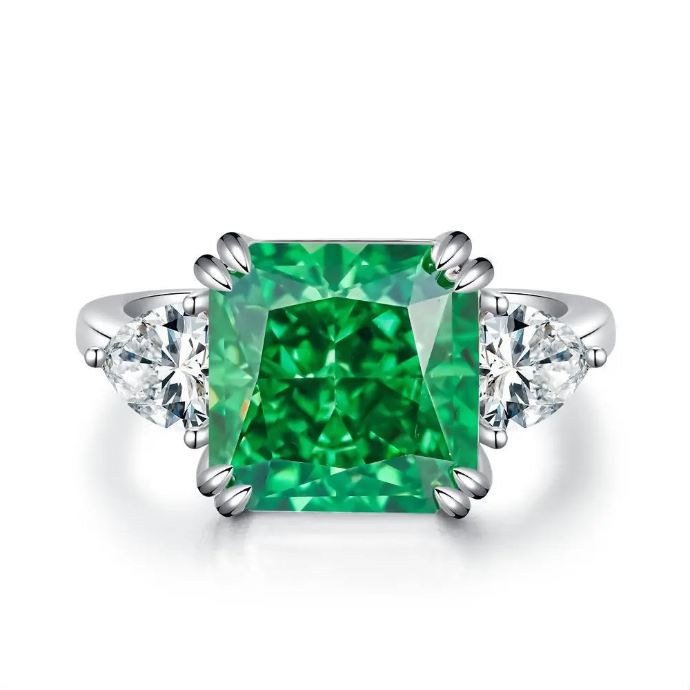 MUSHAN Luxury Jewelry 925 Sterling Silver Ring High Carbon Diamond Emerald Gemstones Ice Flower Cut Rings Bands Fine Jewelry