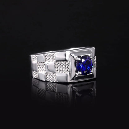 MUSHAN Custom Jewelry 925 Sterling Silver Ring Lab Blue Ruby Heart Wedding Gift for Women 18K Gold Plated Anniversary Rings