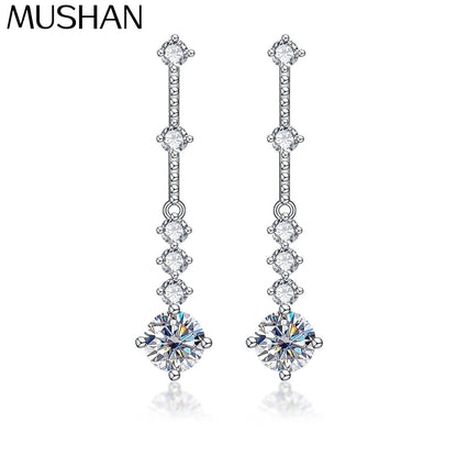 MuShan Designer Jewelry 925 Sterling Silver Ear Line Moissanite Party Platinum Plated for Girlfriend MST Patent Earrings