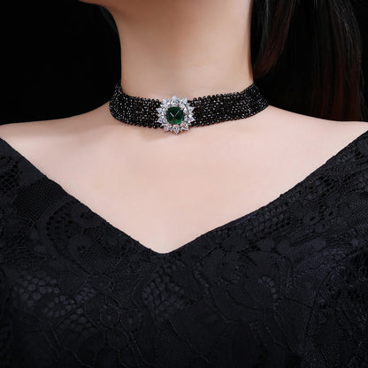 MuShan Brand Jewelry 925 Sterling Silver Necklace Lab Grown Emerald Oval Elegant Gift for Women 18K Gold Plated Anniversary Neck