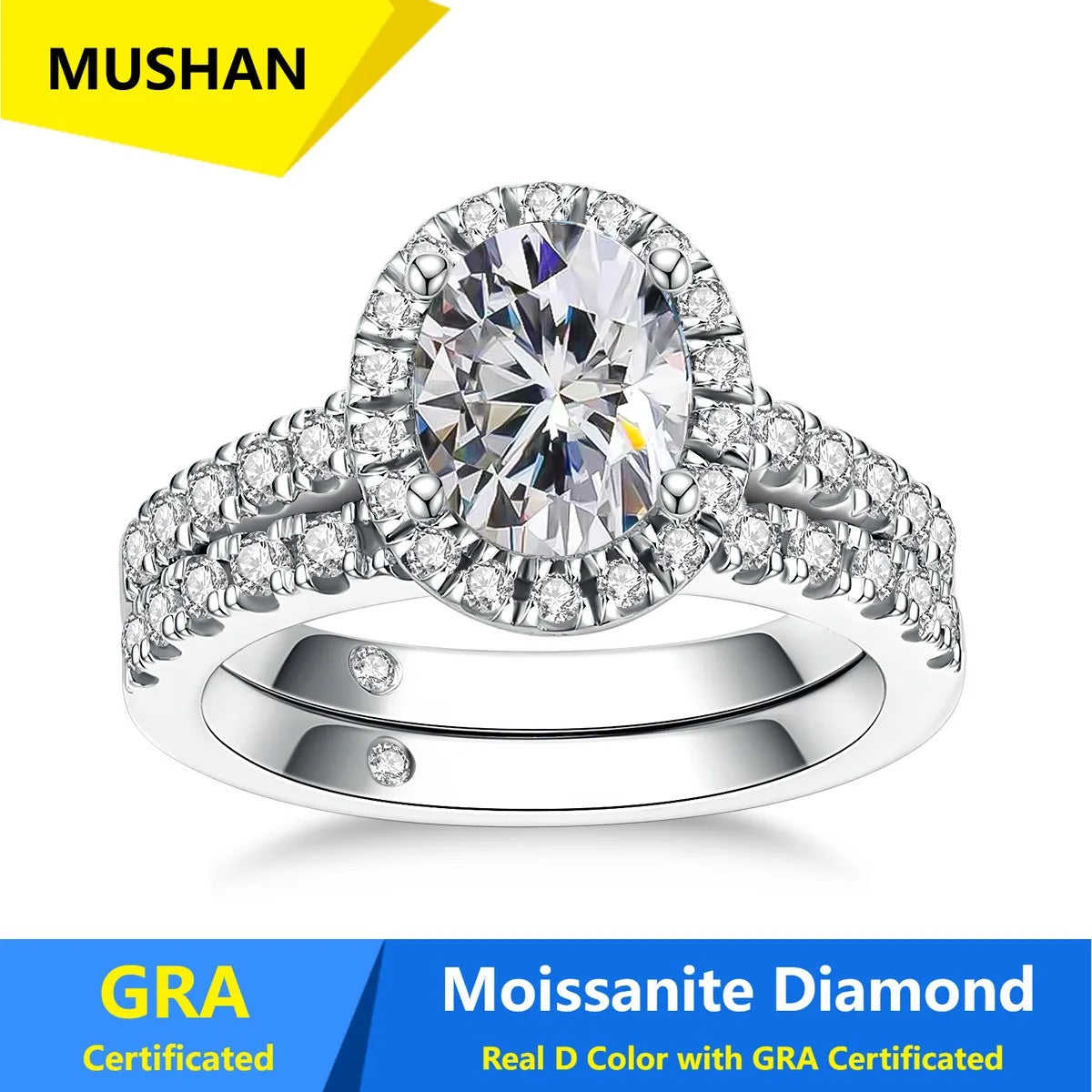 MUSHAN Luxury Jewelry 925 Sterling Silver Ring Band Women GRA Certificated Moissanite Diamond Emerald D Color Rings Fine Jewelry
