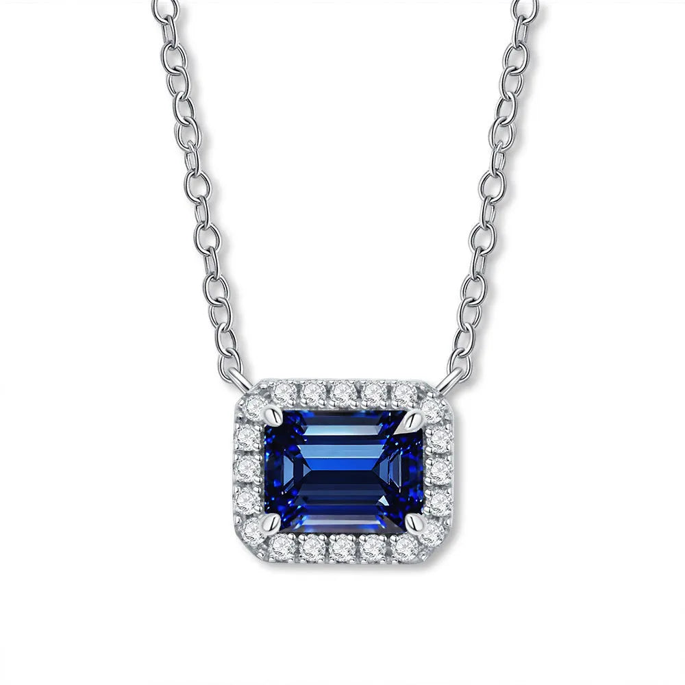 MUSHAN Luxury Jewelry Female S925 Sterling Silver High Carbon Diamond Sugar Cube Pendant With Diamond Sapphire Necklace