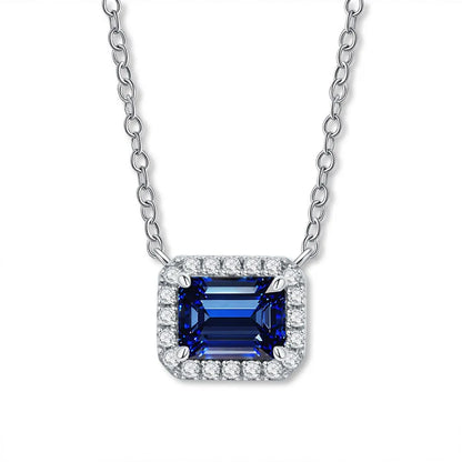 MUSHAN Luxury Jewelry Female S925 Sterling Silver High Carbon Diamond Sugar Cube Pendant With Diamond Sapphire Necklace