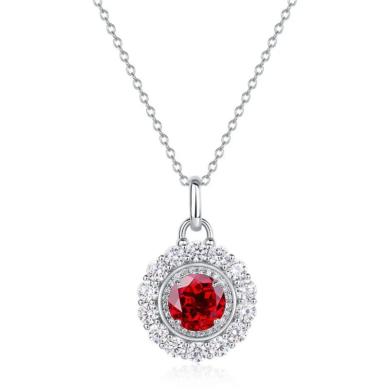 MuShan Jewelry 925 Sterling Silver Necklace Lab Grown Ruby Cushion Evening Wear for Women 18K Gold Plated Anniversary Necklace