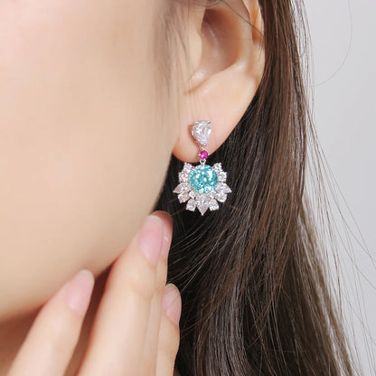 MUSHAN Custom Jewelry 925 Sterling Silver Earrings Lab Blue Ruby Heart Evening Wear for Women 18K Gold Plated Anniversary