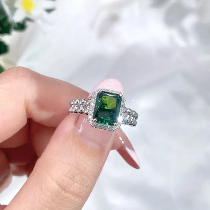 MUSHAN Luxury Jewelry S925 Pure Silver Four-Claw Square Cut Emerald Cut High-Carat Diamond Row Ring With Morganite Gemstones