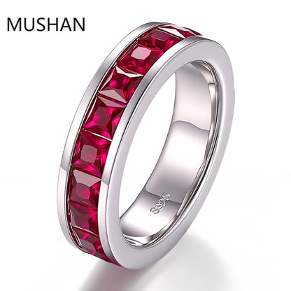 MUSHAN Luxury Custom Princess Cut Lab Grown Ruby Rings Band 925 Silver 10K 14K 18K Gold Jewelry Women Birthday Gift Wedding Ring