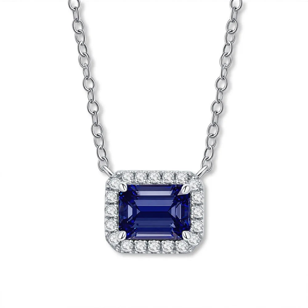 MUSHAN Luxury Jewelry Female S925 Sterling Silver High Carbon Diamond Sugar Cube Pendant With Diamond Sapphire Necklace