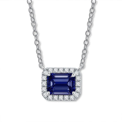 MUSHAN Luxury Jewelry Female S925 Sterling Silver High Carbon Diamond Sugar Cube Pendant With Diamond Sapphire Necklace