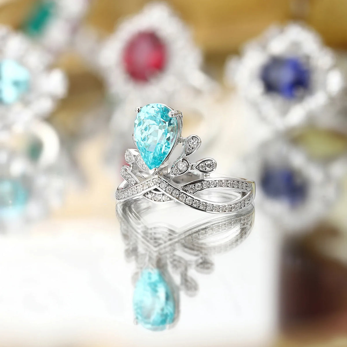 MUSHAN Custom Jewelry 925 Sterling Silver Ring Lab Blue Sapphire Radiant Bridal Ring for Women 18K Gold Plated Anniversary Ring
