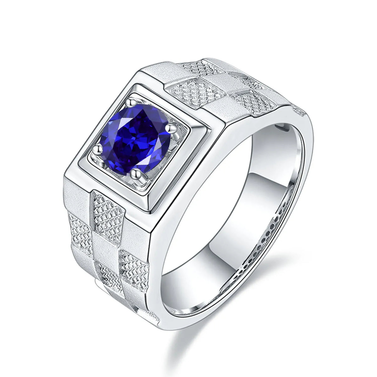 MUSHAN Custom Jewelry 925 Sterling Silver Ring Lab Blue Ruby Heart Wedding Gift for Women 18K Gold Plated Anniversary Rings
