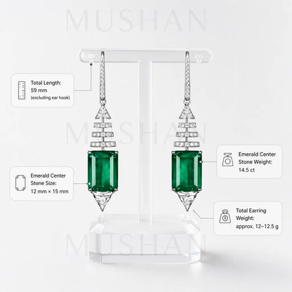 MuShan Jewelry 925 Sterling Silver Earrings HCD Emerald Luxury 5A CZ Gemstones s925 Silver Stud Drop Pendant Earring Accessories