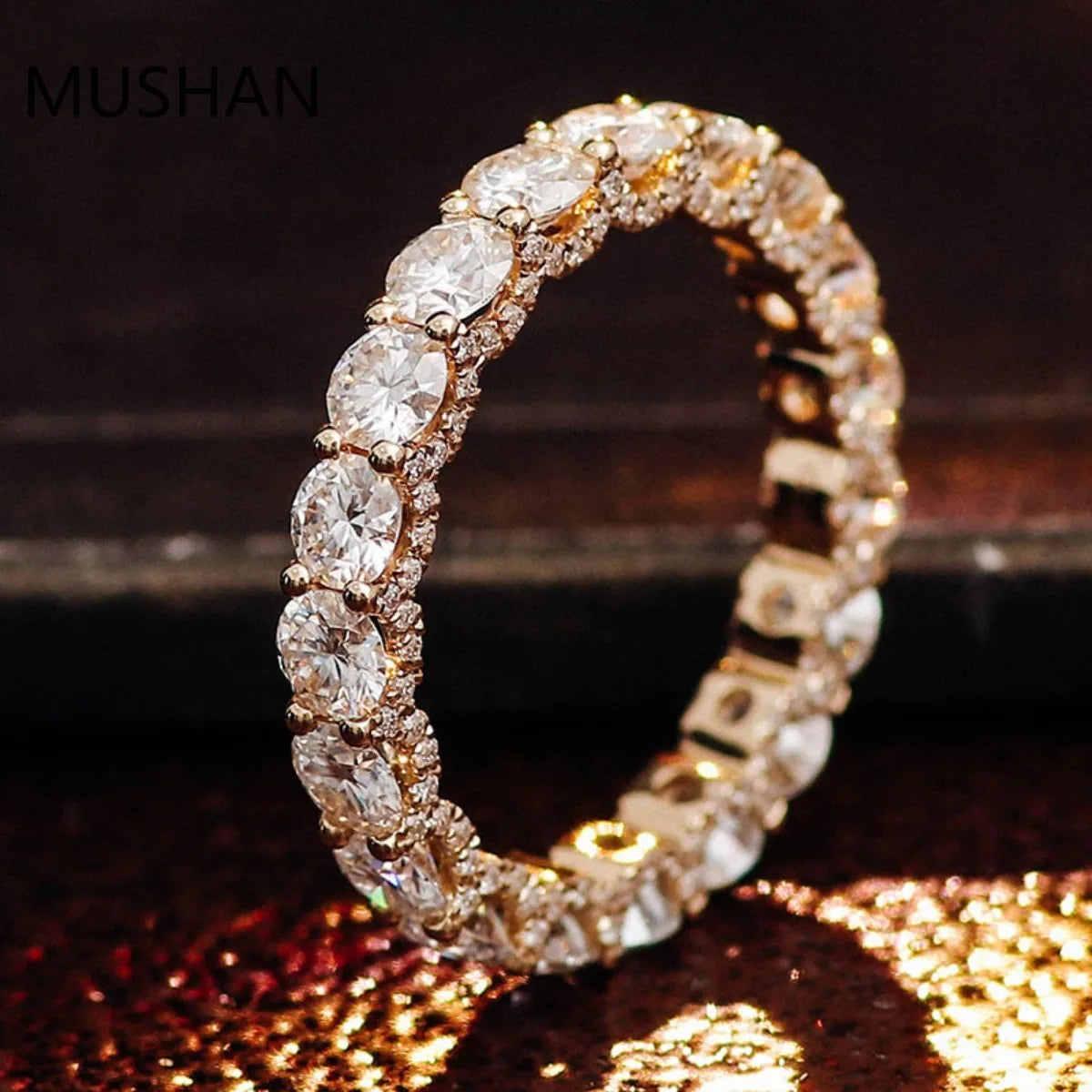 MUSHAN Luxury Custom 14K 18K Gold Rings Band Jewelry With Moissanite Diamond Lab Grown Gemstones Diamond Wedding Ring For Women