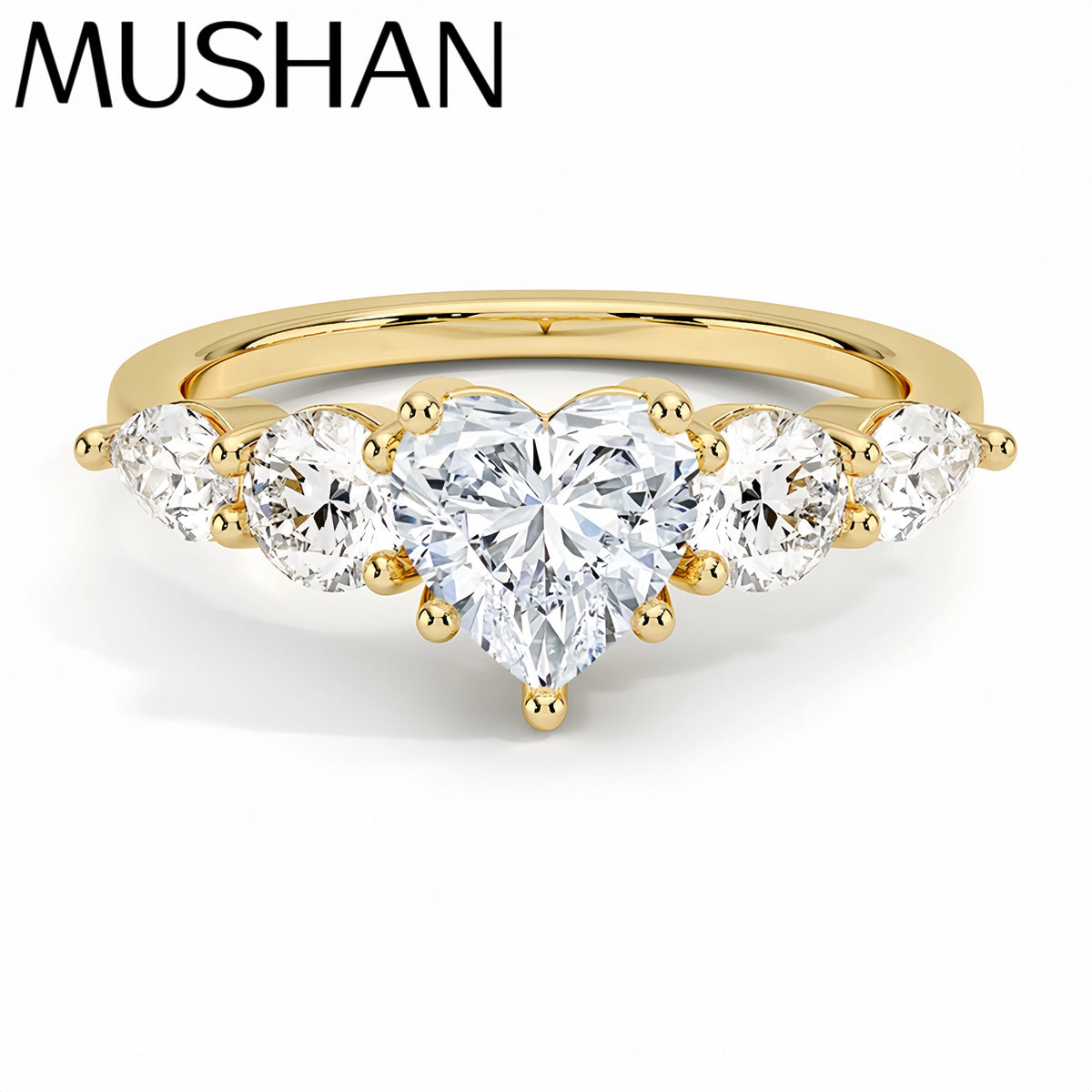 MuShan Luxury Jewelry 925 Sterling Silver Ring VVS Moissanite Present Ring for Bride 18K Gold Plated MST Patent Jewellery