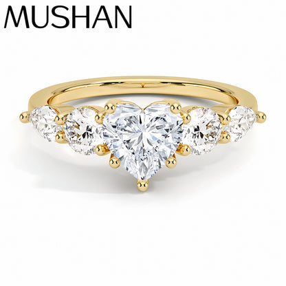 MuShan Luxury Jewelry 925 Sterling Silver Ring VVS Moissanite Present Ring for Bride 18K Gold Plated MST Patent Jewellery