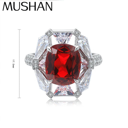 MUSHAN Custom Jewelry 925 Sterling Silver Ring Lab Red Emerald Heart Engagement Ring for Women 18K Gold Plated Engagement Ring