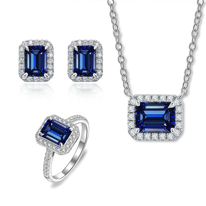 MUSHAN Luxury Jewelry Female S925 Sterling Silver High Carbon Diamond Sugar Cube Pendant With Diamond Sapphire Necklace