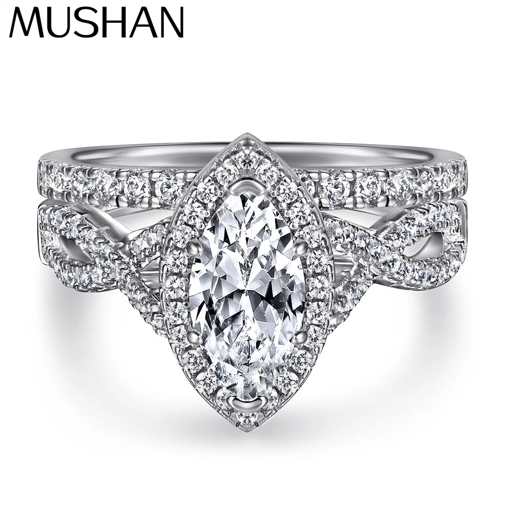 MuShan Luxury Jewelry 925 Sterling Silver Ring Zircon 7A Princess Promise for Girlfriend 18K Rose Gold Plated Fine Jewelry Rings