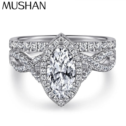 MuShan Luxury Jewelry 925 Sterling Silver Ring Zircon 7A Princess Promise for Girlfriend 18K Rose Gold Plated Fine Jewelry Rings