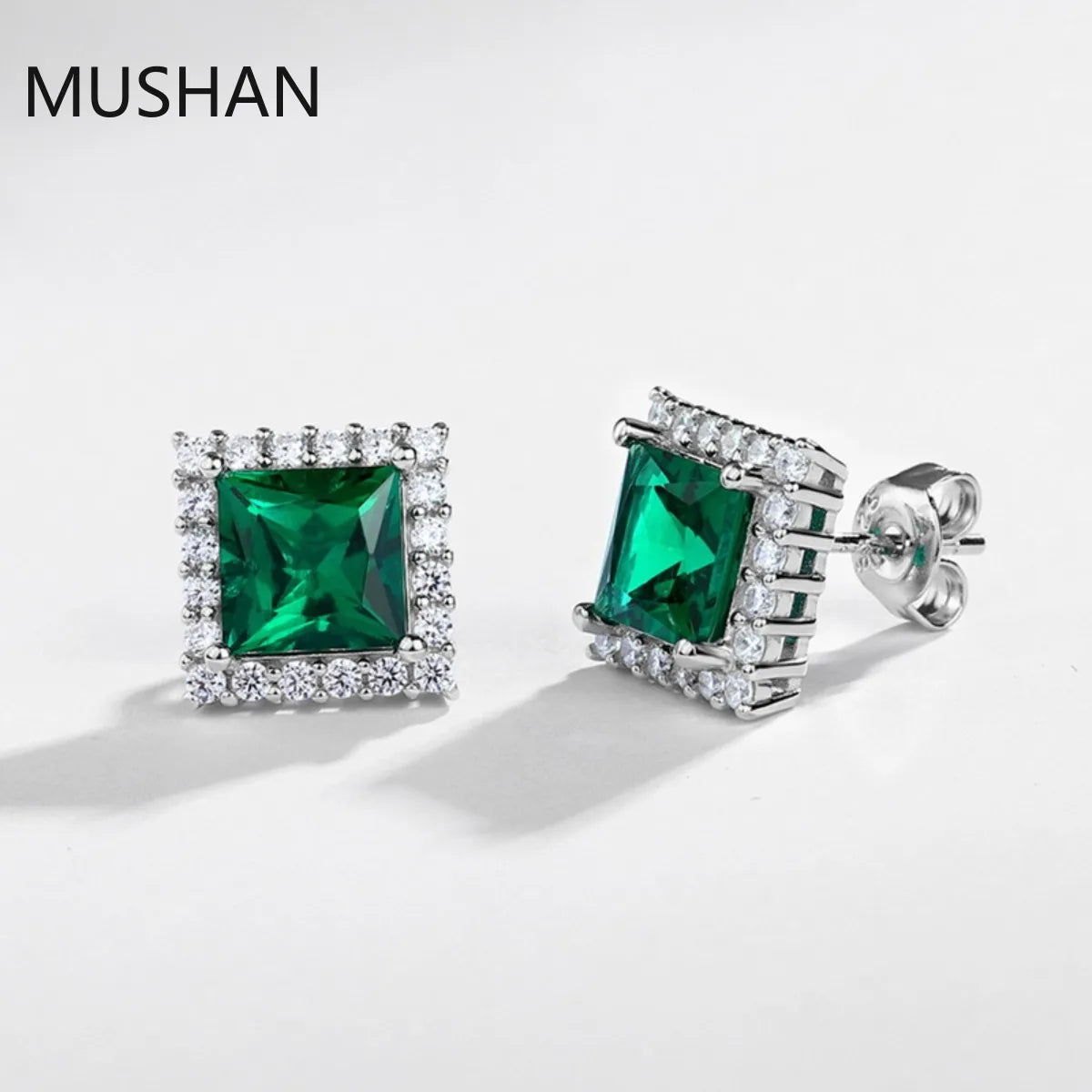 MUSHAN Luxury Jewelry S 925 Sterling Silver Stud Earrings Women GRC Certificated Lab Grown Emerald Earrings Stud Ear Pin Jewelry