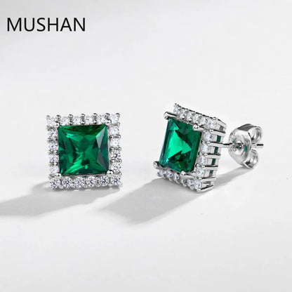 MUSHAN Luxury Jewelry S 925 Sterling Silver Stud Earrings Women GRC Certificated Lab Grown Emerald Earrings Stud Ear Pin Jewelry
