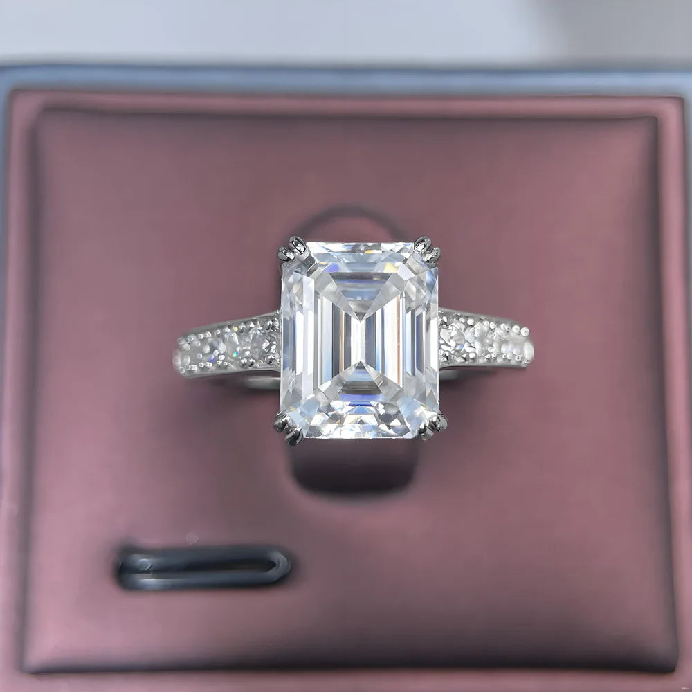 Mushan Luxury Jewelry A 4carat 8x10mm Cut Dcolor Moissanite S925 Sterling Silver Ring For Women