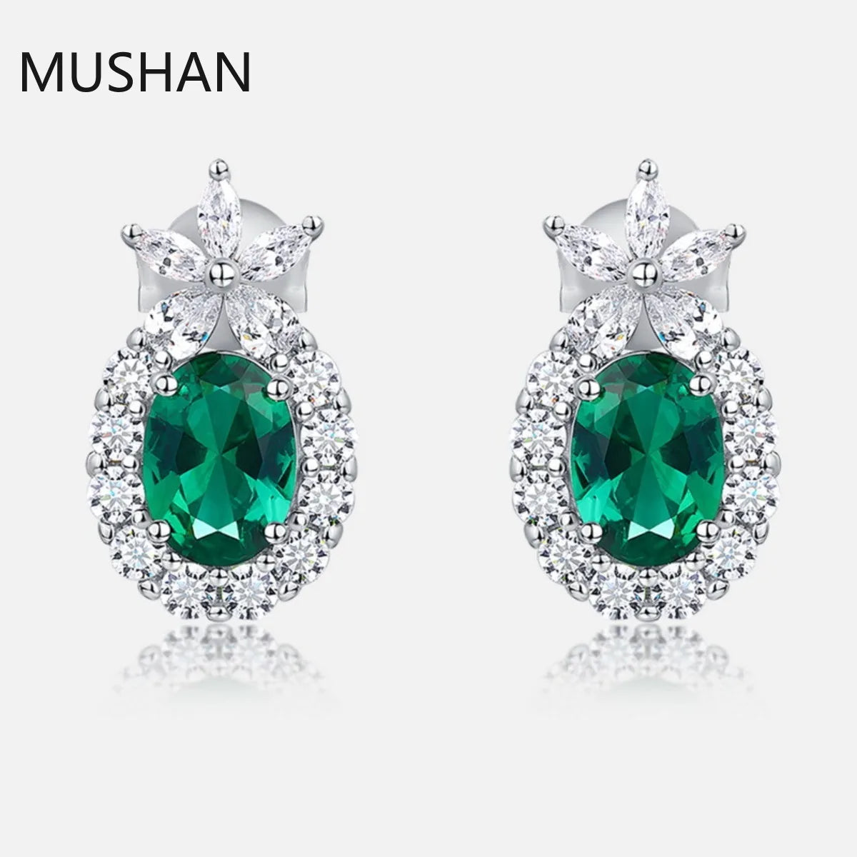 MUSHAN Luxury Jewelry S 925 Sterling Silver Stud Earrings Women GRC Certificated Lab Grown Emerald Earrings Stud Ear Pin Jewelry