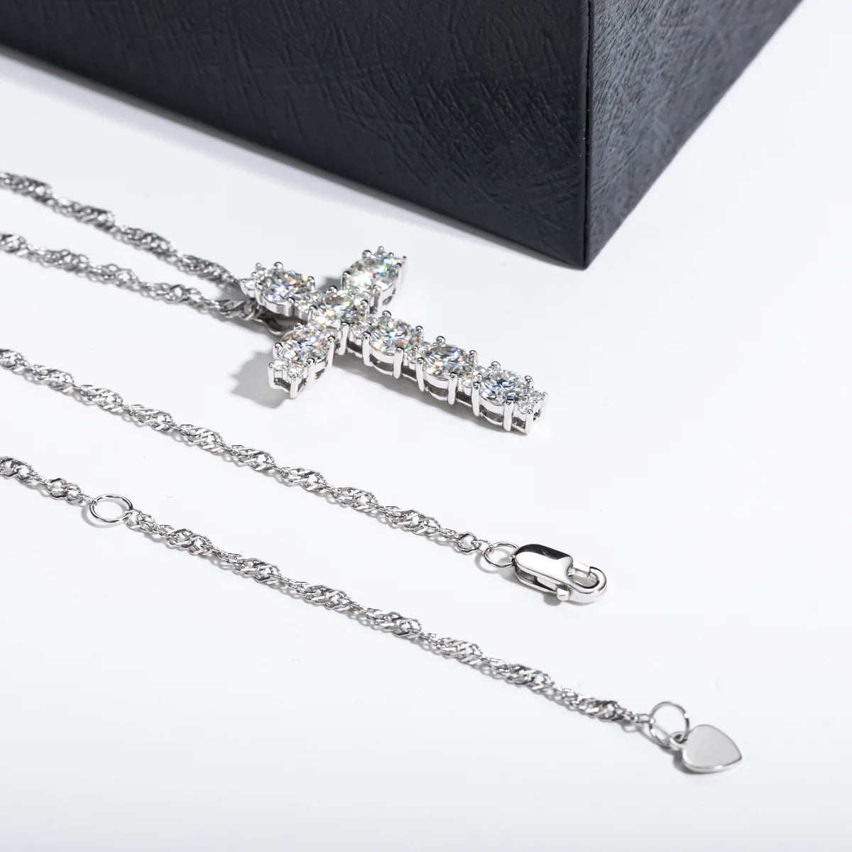 MuShan Luxury Jewelry 925 Sterling Silver Rolo Chain Necklace 3CT Moissanite Hypoallergenic for Mom 18K Gold Plated MST Patent