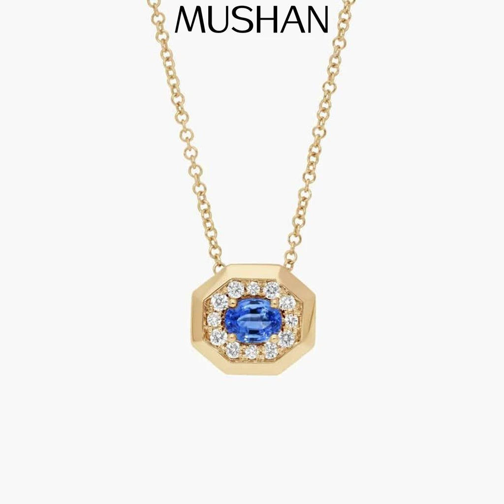 MUSHAN Bespoke Jewelry 925 Sterling Silver Necklace Lab Blue Ruby Heart Party Wear for Women 18K Gold Plated Anniversary