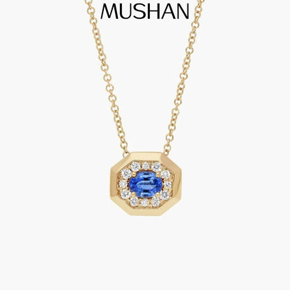 MUSHAN Bespoke Jewelry 925 Sterling Silver Necklace Lab Blue Ruby Heart Party Wear for Women 18K Gold Plated Anniversary