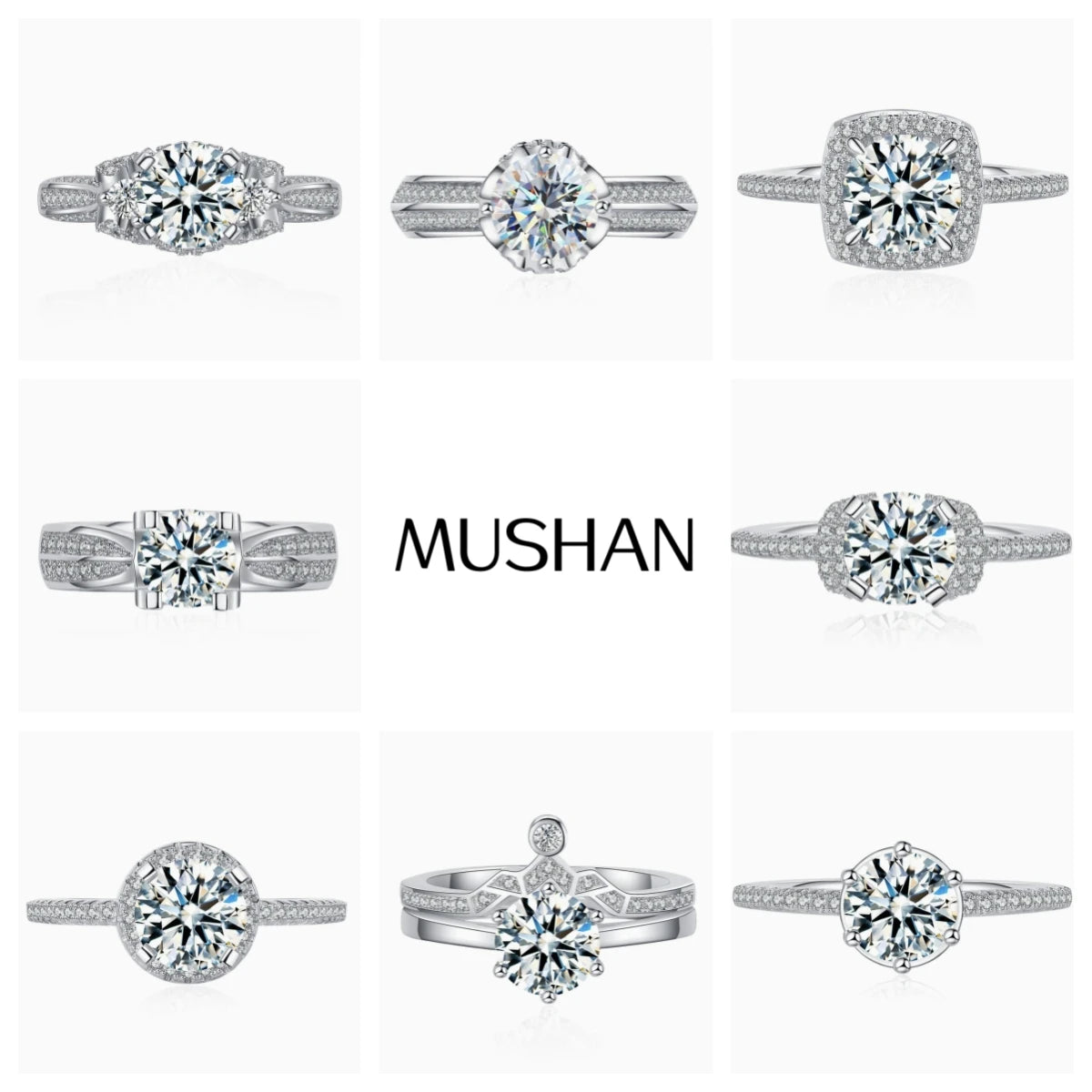 MUSHAN Jewelry 925 Sterling Silver Rings For Women Moissanite Diamond Wedding Ring Bands With GRA Certificate Fine Jewelry