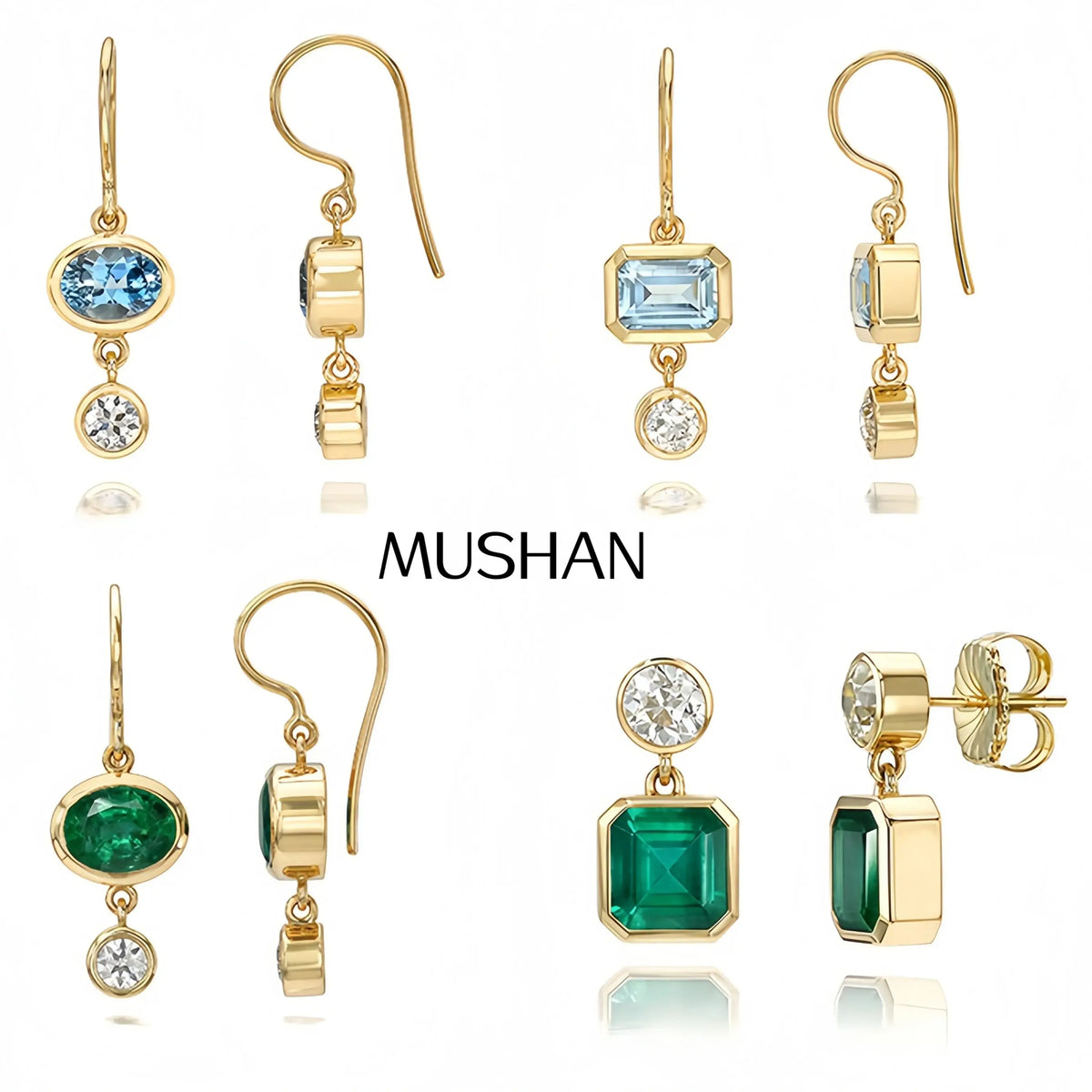 MUSHAN Bespoke Luxury Jewelry Lab Grown Emerald Stud Drop Earrings 925 Sterling Silver Pendant Earrings Luxury Gemstones Jewelry