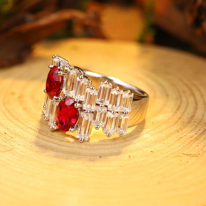 MUSHAN Custom Jewelry 925 Sterling Silver Ring Lab Red Emerald Asscher Formal Ring for Women 18K Gold Plated Anniversary Rings