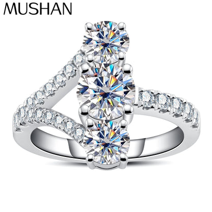 MuShan Luxury Jewelry 925 Sterling Silver Ring Moissanite Stunning Ring for Ladies 18K Gold Plated MST Patent GRA Fine Rings