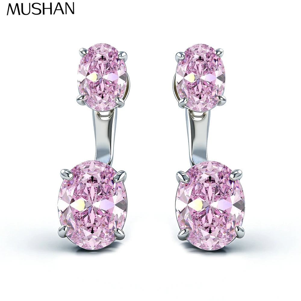 MUSHAN Brand Jewelry Oval pink double diamond stud earrings s925 silver suspension back hanging earrings for women
