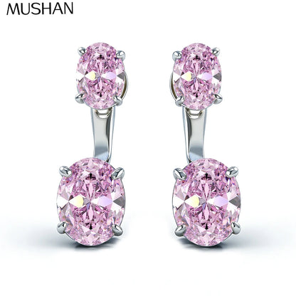 MUSHAN Brand Jewelry Oval pink double diamond stud earrings s925 silver suspension back hanging earrings for women